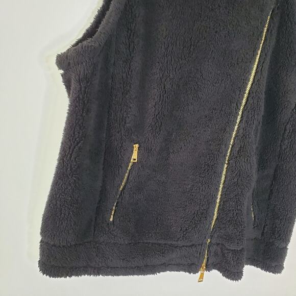 RLL Ralph Lauren Black sherpa Fleece Vest with Gold Zipper Size Large EUC - Picture 4 of 14